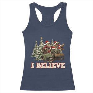 Christmas Santa Racerback Tank Top Riding Dinosaur T rex Boys Men Girls Believe Xmas Squad TS10 Navy Print Your Wear