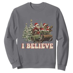Christmas Santa Sweatshirt Riding Dinosaur T rex Boys Men Girls Believe Xmas Squad TS10 Charcoal Print Your Wear