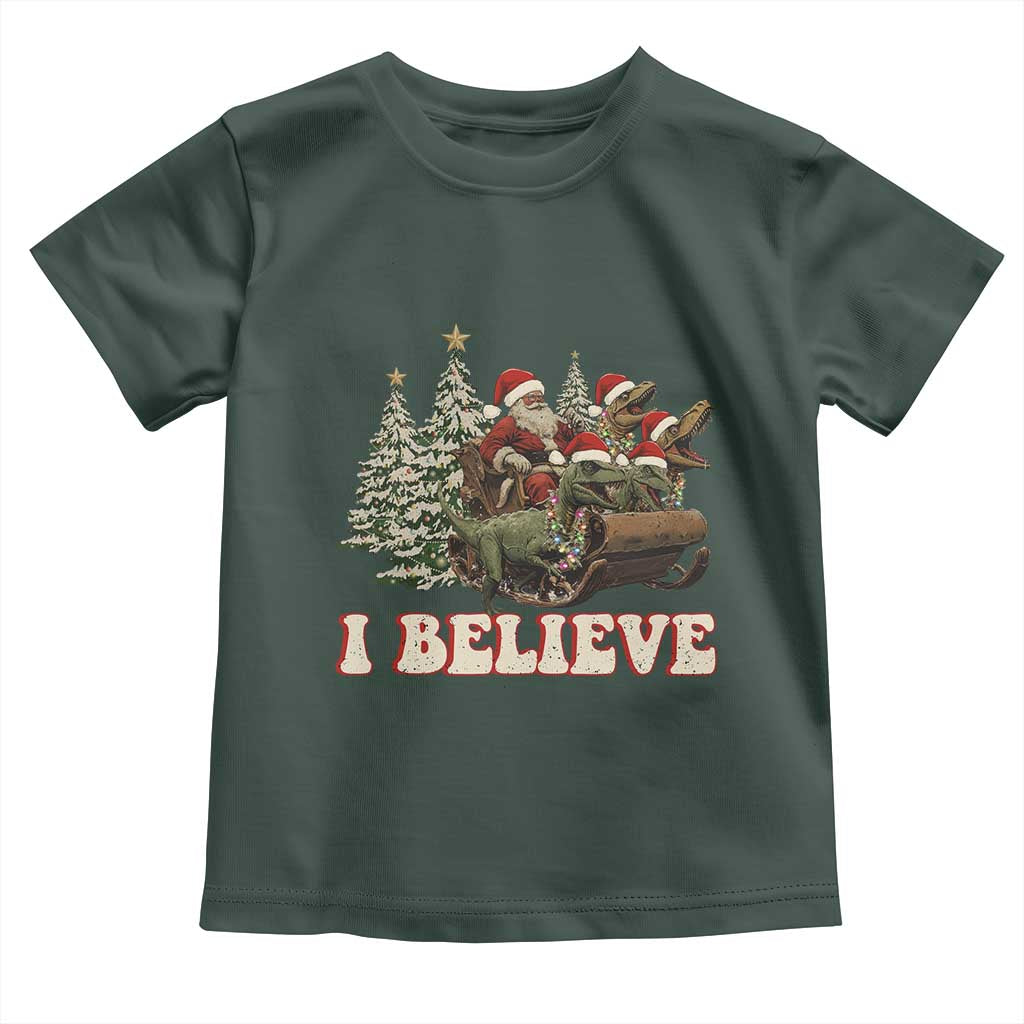 Christmas Santa Toddler T Shirt Riding Dinosaur T rex Boys Men Girls Believe Xmas Squad TS10 Dark Forest Green Print Your Wear