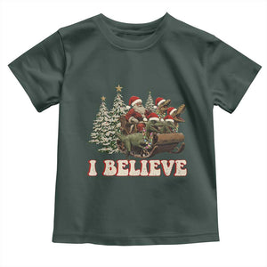 Christmas Santa Toddler T Shirt Riding Dinosaur T rex Boys Men Girls Believe Xmas Squad TS10 Dark Forest Green Print Your Wear