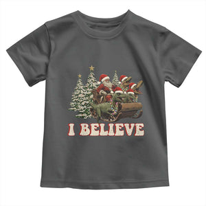 Christmas Santa Toddler T Shirt Riding Dinosaur T rex Boys Men Girls Believe Xmas Squad TS10 Dark Heather Print Your Wear