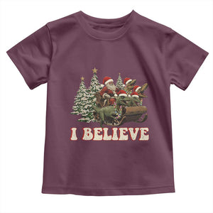 Christmas Santa Toddler T Shirt Riding Dinosaur T rex Boys Men Girls Believe Xmas Squad TS10 Maroon Print Your Wear