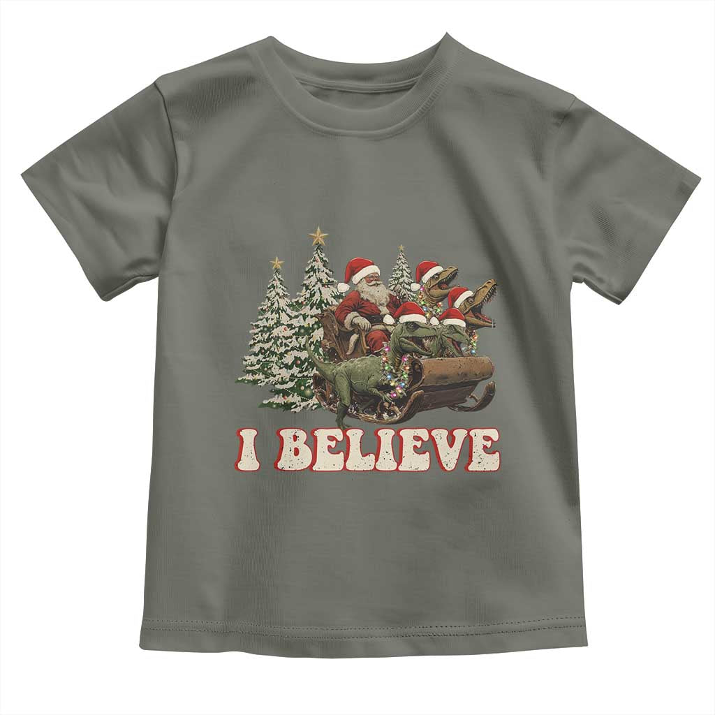 Christmas Santa Toddler T Shirt Riding Dinosaur T rex Boys Men Girls Believe Xmas Squad TS10 Military Green Print Your Wear