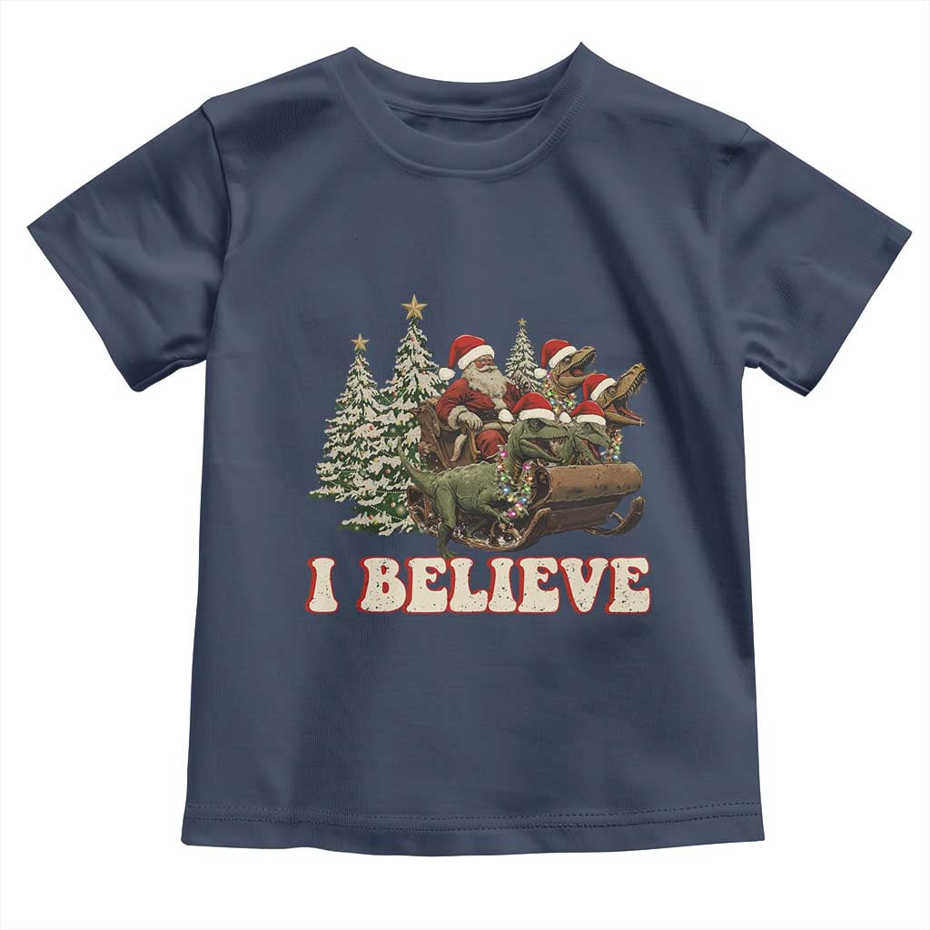 Christmas Santa Toddler T Shirt Riding Dinosaur T rex Boys Men Girls Believe Xmas Squad TS10 Navy Print Your Wear