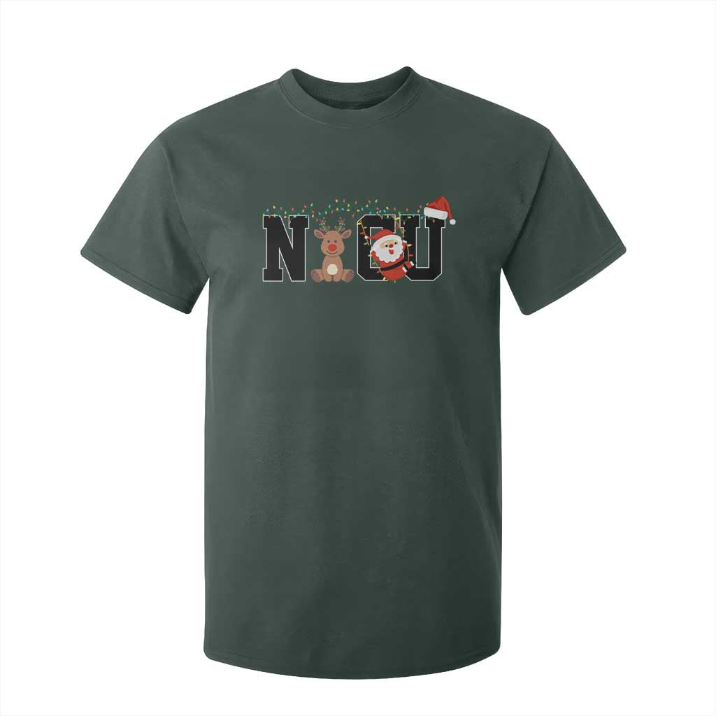 Christmas NICU Nurse T Shirt For Kid Cute Reindeer Student Xmas Gift TS10 Dark Forest Green Print Your Wear