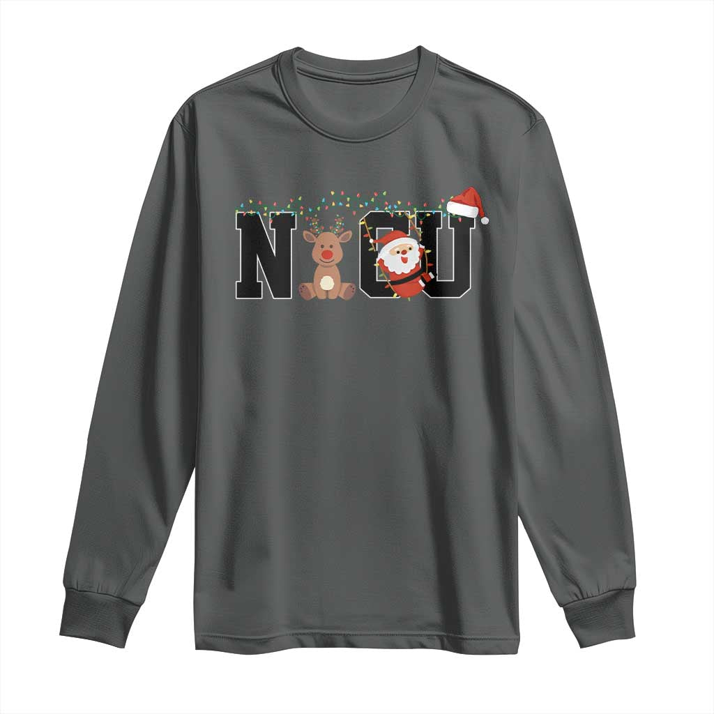 Christmas NICU Nurse Long Sleeve Shirt Cute Reindeer Student Xmas Gift TS10 Dark Heather Print Your Wear