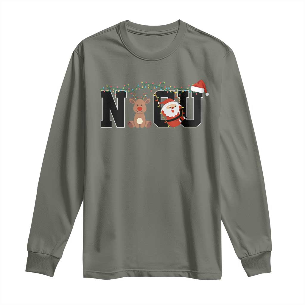 Christmas NICU Nurse Long Sleeve Shirt Cute Reindeer Student Xmas Gift TS10 Military Green Print Your Wear