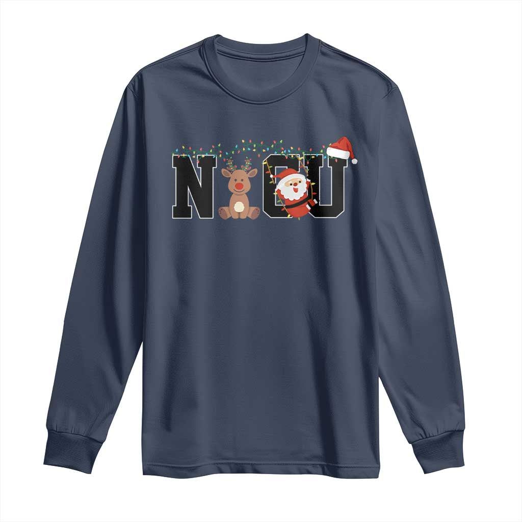 Christmas NICU Nurse Long Sleeve Shirt Cute Reindeer Student Xmas Gift TS10 Navy Print Your Wear