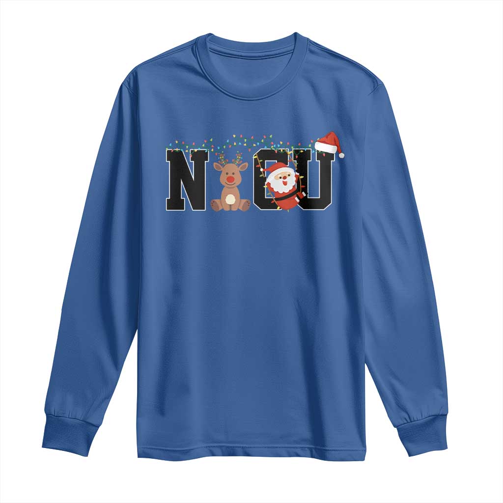 Christmas NICU Nurse Long Sleeve Shirt Cute Reindeer Student Xmas Gift TS10 Royal Blue Print Your Wear