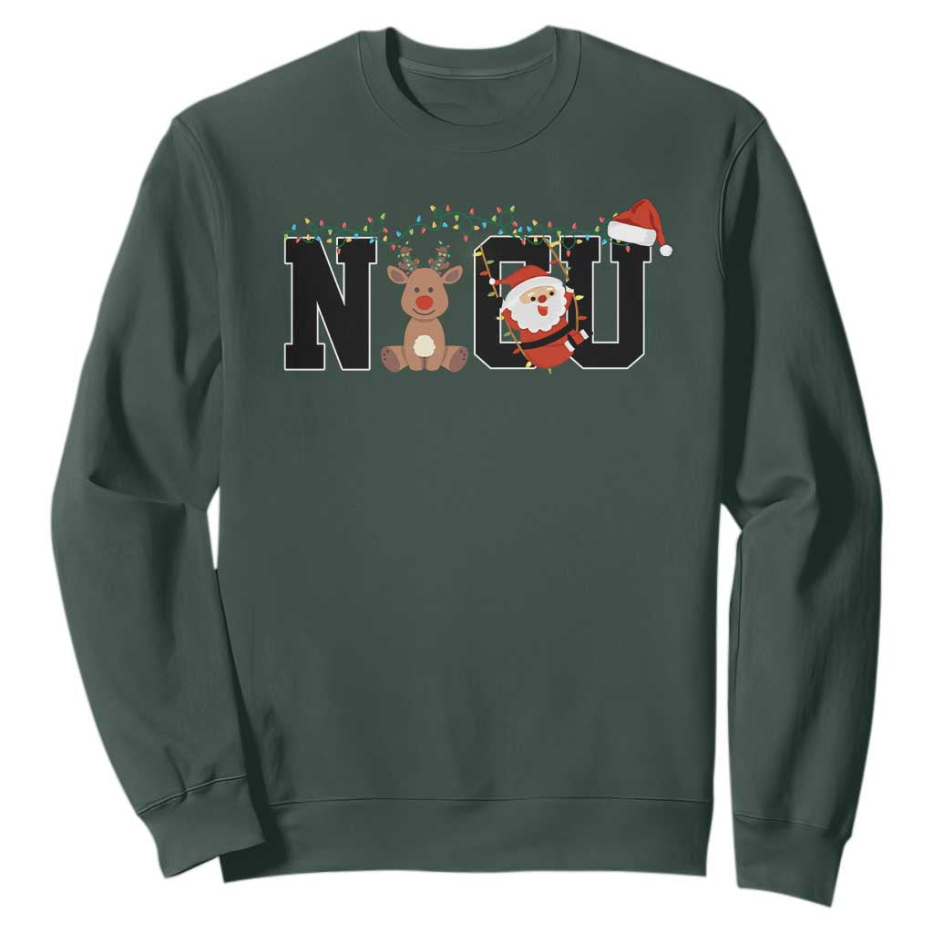 Christmas NICU Nurse Sweatshirt Cute Reindeer Student Xmas Gift TS10 Dark Forest Green Print Your Wear