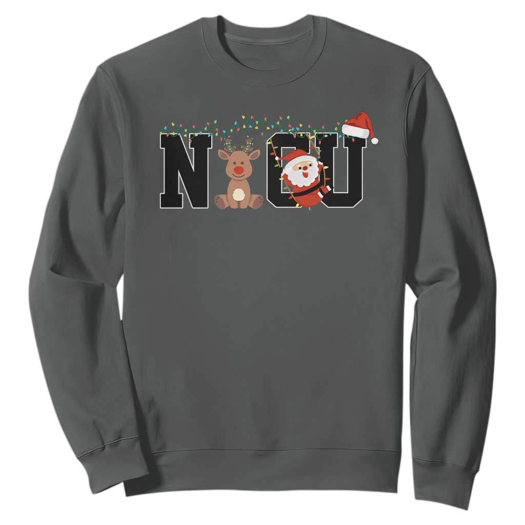 Christmas NICU Nurse Sweatshirt Cute Reindeer Student Xmas Gift TS10 Dark Heather Print Your Wear