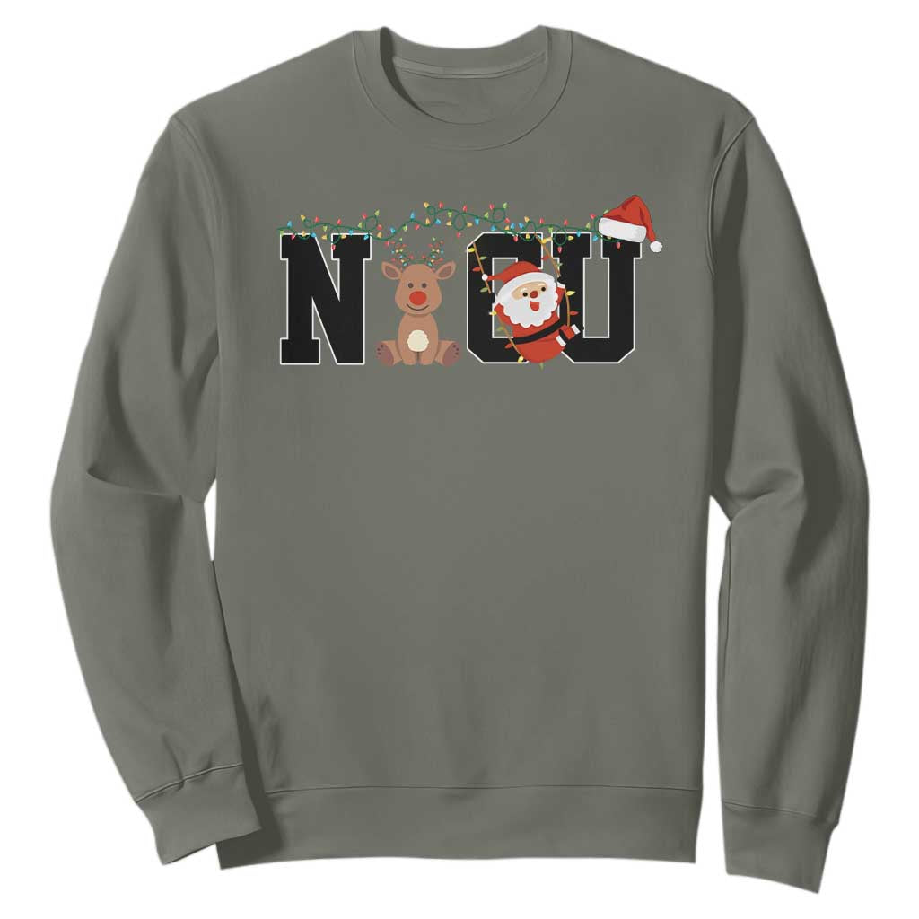 Christmas NICU Nurse Sweatshirt Cute Reindeer Student Xmas Gift TS10 Military Green Print Your Wear