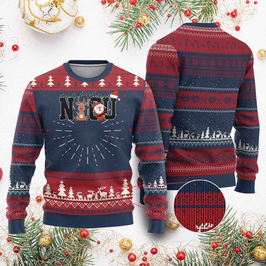 Christmas NICU Nurse Knit Sweatshirt Cute Reindeer Student Xmas Gift TS10 Burgundy Print Your Wear