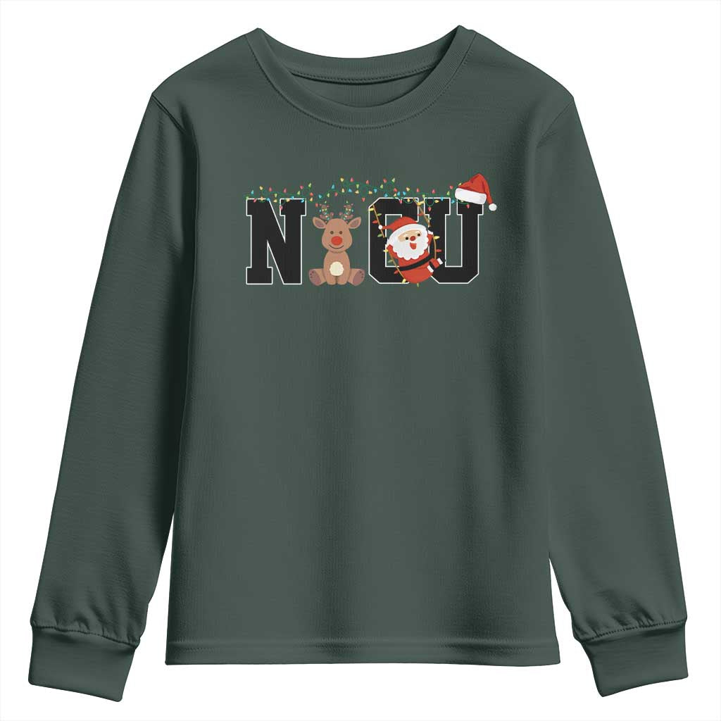 Christmas NICU Nurse Youth Sweatshirt Cute Reindeer Student Xmas Gift TS10 Dark Forest Green Print Your Wear