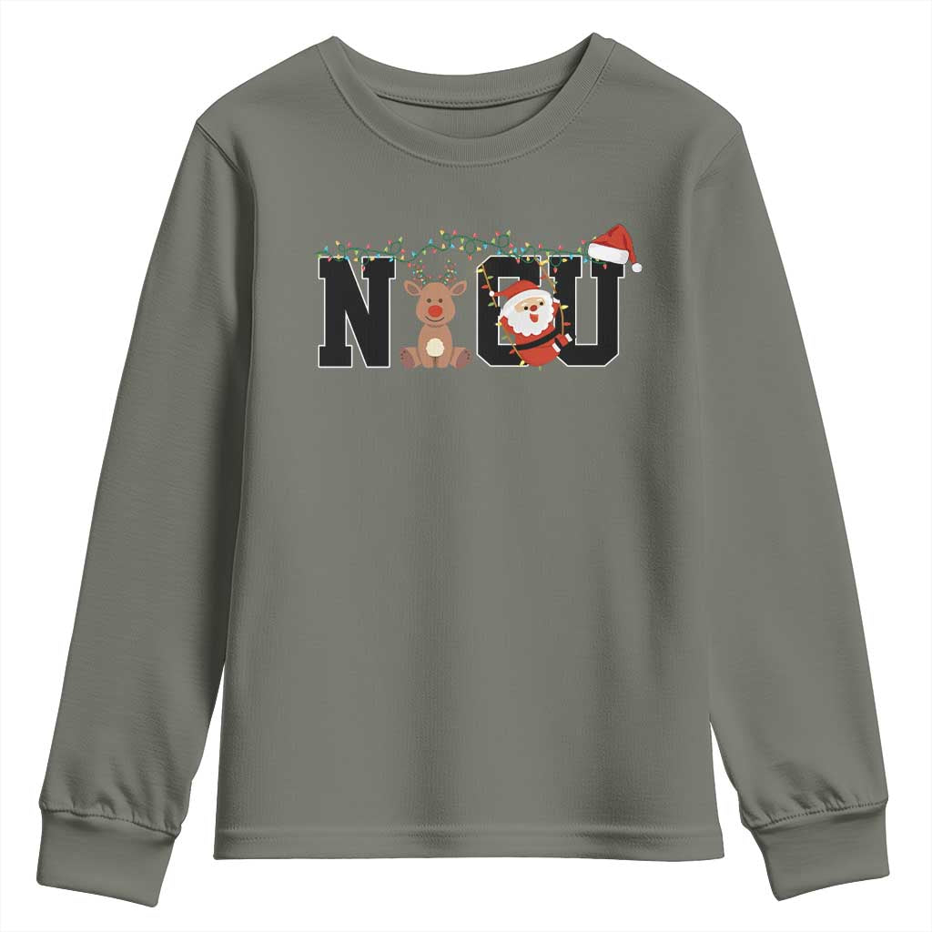 Christmas NICU Nurse Youth Sweatshirt Cute Reindeer Student Xmas Gift TS10 Military Green Print Your Wear