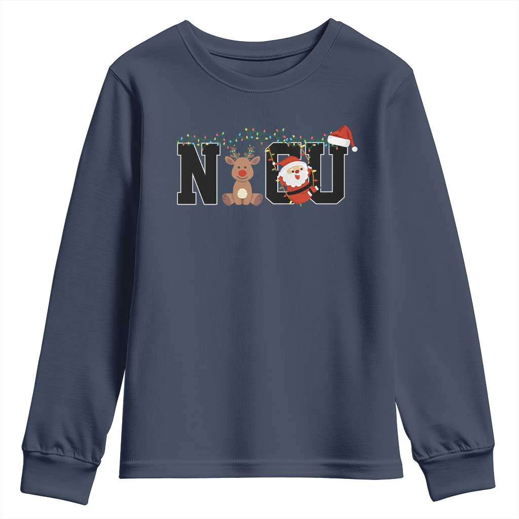 Christmas NICU Nurse Youth Sweatshirt Cute Reindeer Student Xmas Gift TS10 Navy Print Your Wear