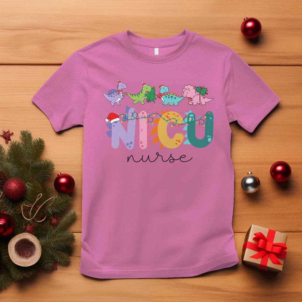 NICU Nurse Christmas T Shirt Xmas Light Neonatal Intensive Care Unit Nurse Appreciation Gift Dinosaur TS10 Azalea Print Your Wear