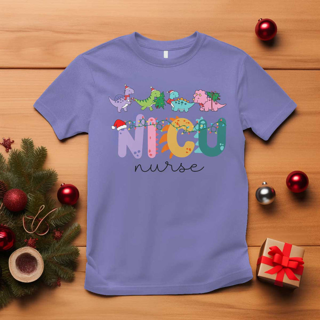NICU Nurse Christmas T Shirt Xmas Light Neonatal Intensive Care Unit Nurse Appreciation Gift Dinosaur TS10 Violet Print Your Wear