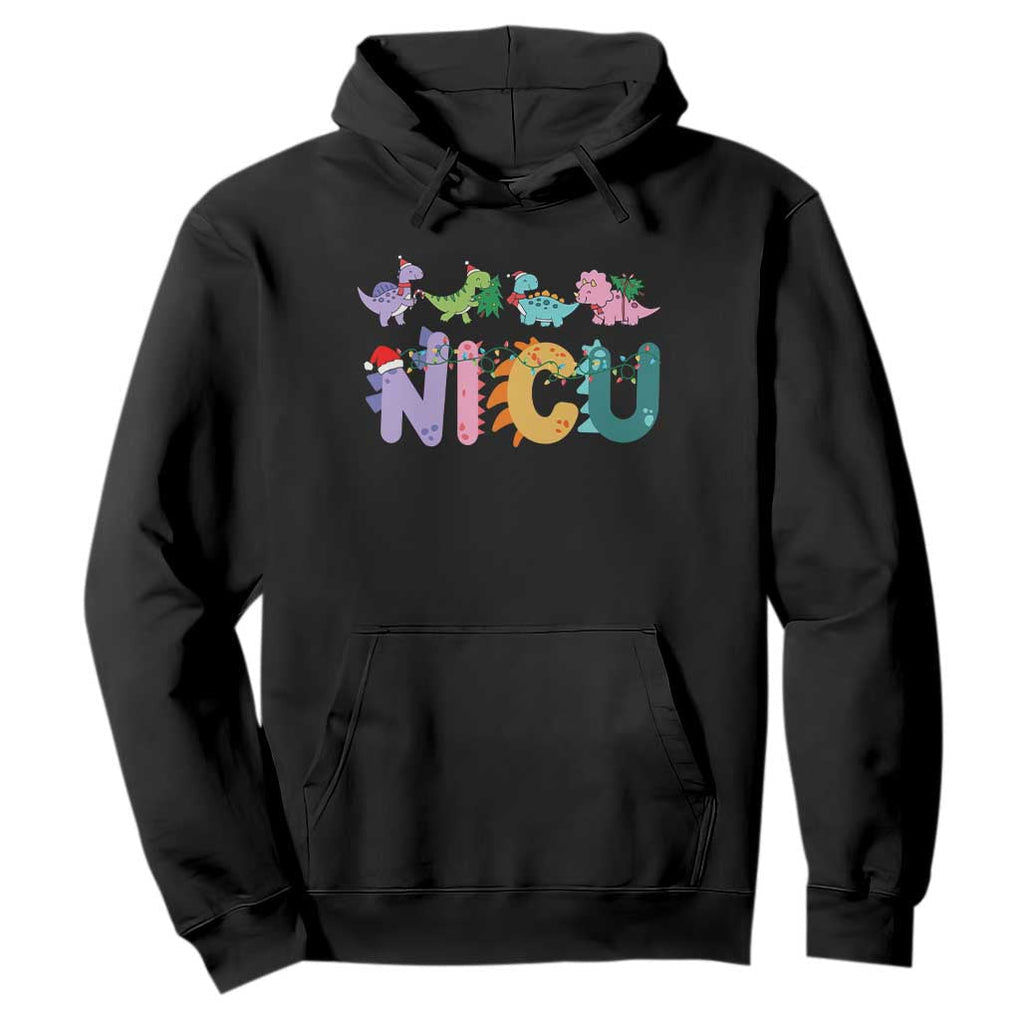 NICU Nurse Christmas Hoodie Xmas Light Neonatal Intensive Care Unit Nurse Appreciation Gift Dinosaur TS10 Black Print Your Wear