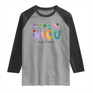 NICU Nurse Christmas Raglan Shirt Xmas Light Neonatal Intensive Care Unit Nurse Appreciation Gift Dinosaur TS10 Sport Gray Black Print Your Wear