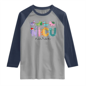 NICU Nurse Christmas Raglan Shirt Xmas Light Neonatal Intensive Care Unit Nurse Appreciation Gift Dinosaur TS10 Sport Gray Navy Print Your Wear