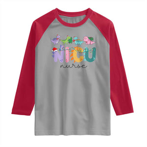 NICU Nurse Christmas Raglan Shirt Xmas Light Neonatal Intensive Care Unit Nurse Appreciation Gift Dinosaur TS10 Sport Gray Red Print Your Wear