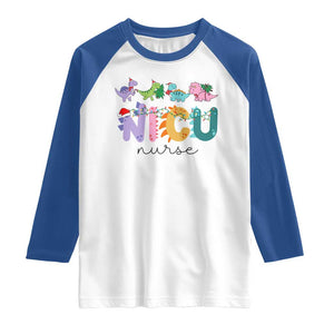 NICU Nurse Christmas Raglan Shirt Xmas Light Neonatal Intensive Care Unit Nurse Appreciation Gift Dinosaur TS10 White Royal Print Your Wear