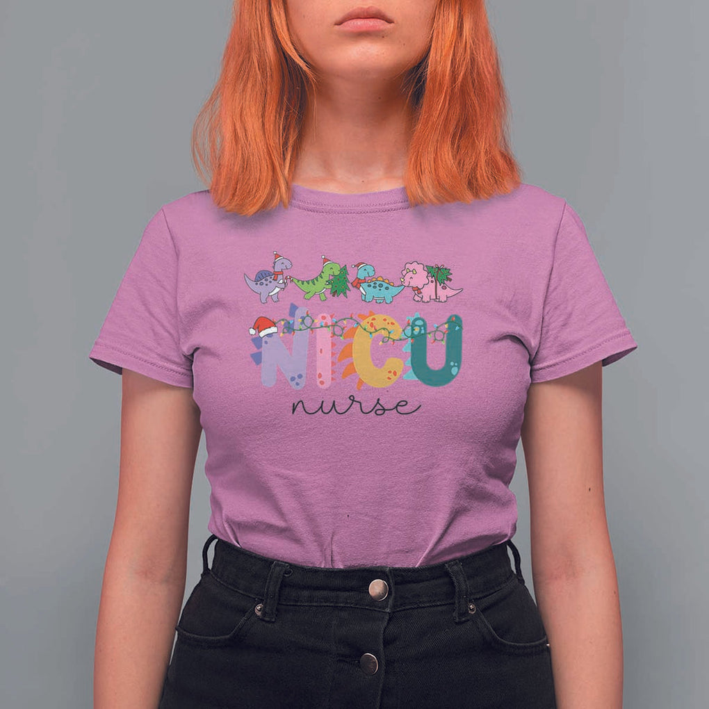 NICU Nurse Christmas T Shirt For Women Xmas Light Neonatal Intensive Care Unit Nurse Appreciation Gift Dinosaur TS10 Azalea Print Your Wear