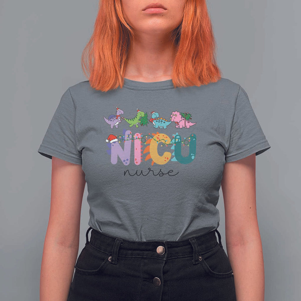 NICU Nurse Christmas T Shirt For Women Xmas Light Neonatal Intensive Care Unit Nurse Appreciation Gift Dinosaur TS10 Charcoal Print Your Wear