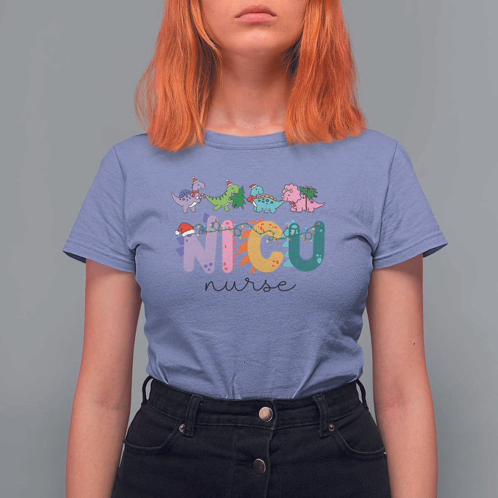 NICU Nurse Christmas T Shirt For Women Xmas Light Neonatal Intensive Care Unit Nurse Appreciation Gift Dinosaur TS10 Violet Print Your Wear