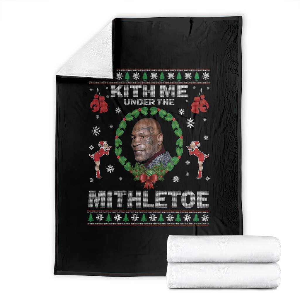 Funny Christmas Throw Blanket Kith Me Under The Mithletoe Tyson Ugly Xmas TS10 Black Print Your Wear