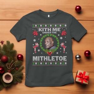 Funny Christmas T Shirt Kith Me Under The Mithletoe Tyson Ugly Xmas TS10 Dark Heather Print Your Wear