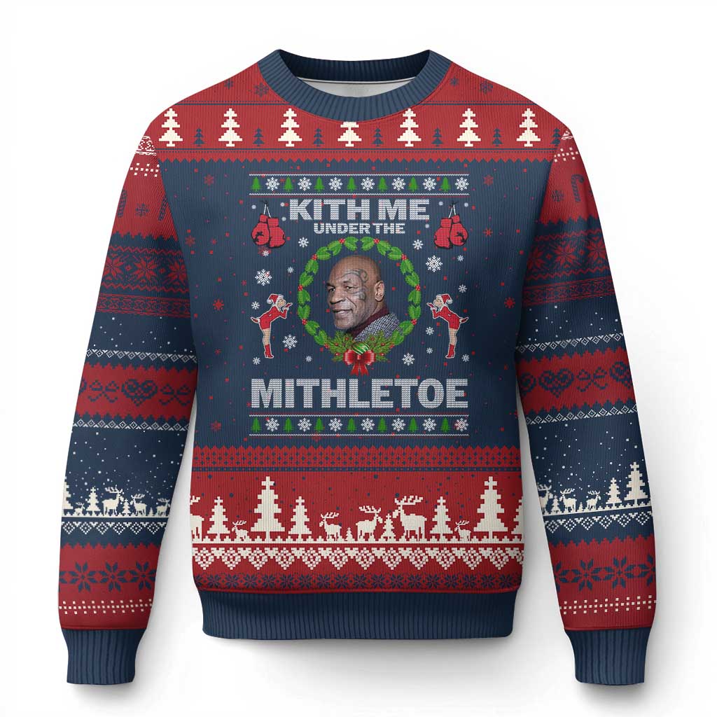 Funny Xmas Ugly Christmas Sweater Kith Me Under The Mithletoe Tyson Ugly Xmas TS10 Navy Red Print Your Wear