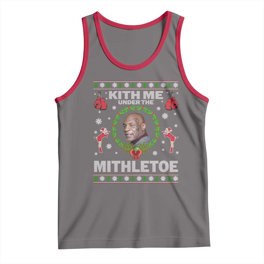 Funny Christmas Tank Top Kith Me Under The Mithletoe Tyson Ugly Xmas TS10 Deep Heather Red Print Your Wear