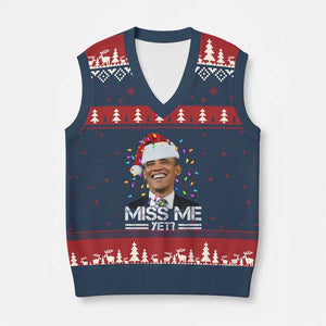 Funny Xmas Obama V-Neck Knit Sweater Vest Funny Santa Xmas Light TS10 Navy Red Print Your Wear
