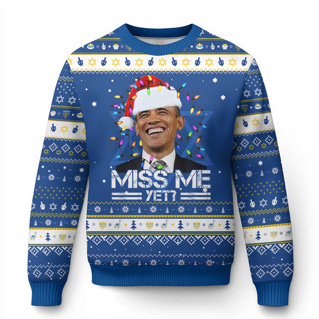 Funny Christmas Obama Hanukkah Ugly Sweater Funny Santa Xmas Light TS10 Blue White Print Your Wear