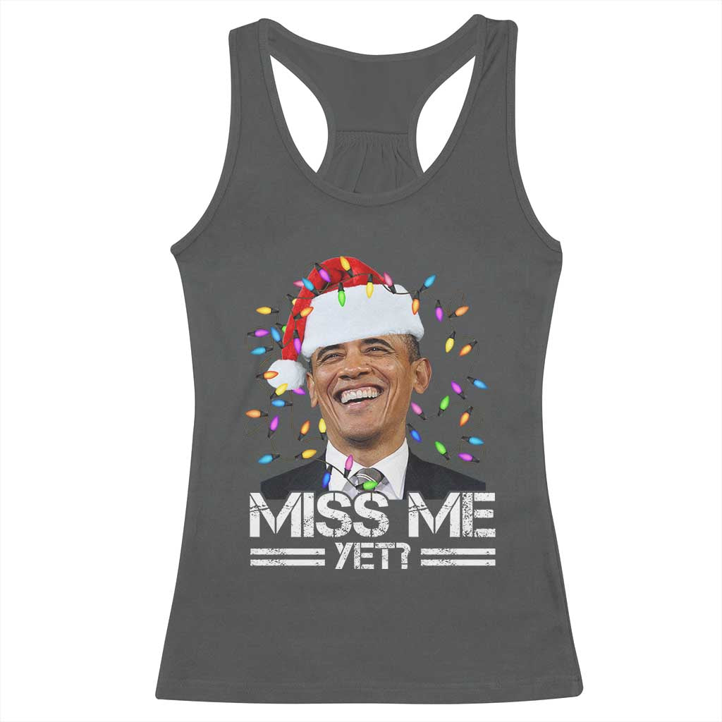 Funny Christmas Obama Racerback Tank Top Funny Santa Xmas Light TS10 Dark Heather Print Your Wear