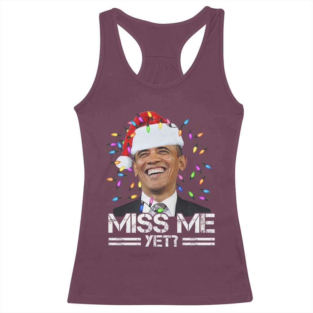 Funny Christmas Obama Racerback Tank Top Funny Santa Xmas Light TS10 Maroon Print Your Wear