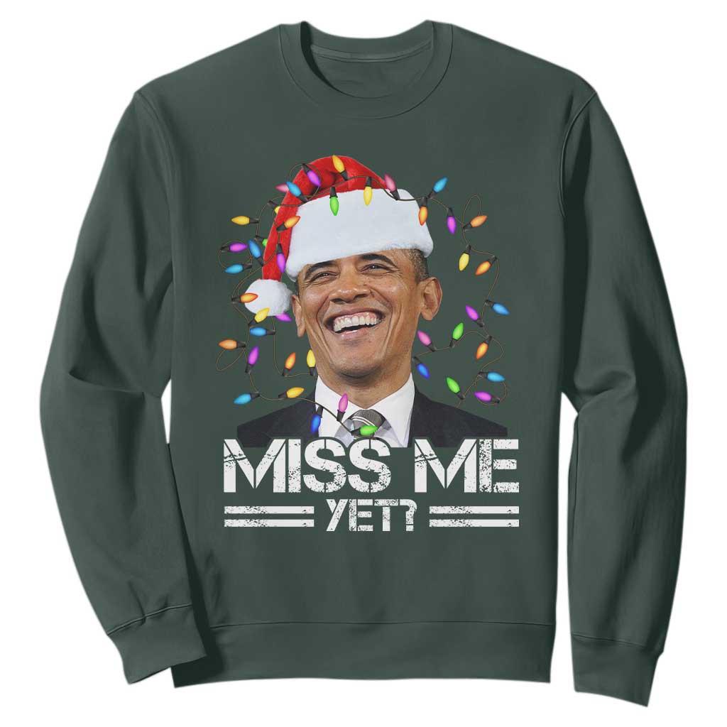 Funny Christmas Obama Sweatshirt Funny Santa Xmas Light TS10 Dark Forest Green Print Your Wear