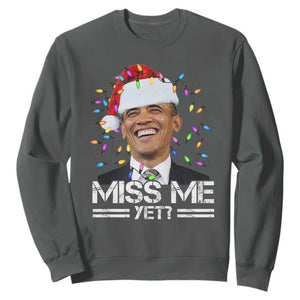 Funny Christmas Obama Sweatshirt Funny Santa Xmas Light TS10 Dark Heather Print Your Wear