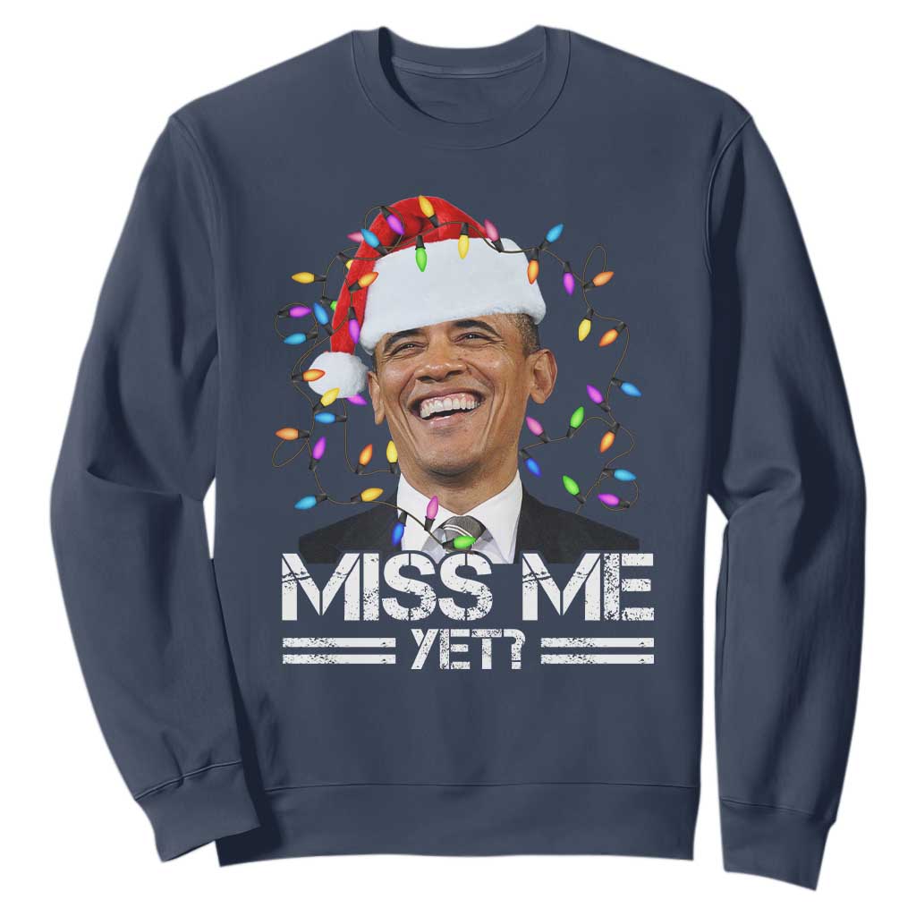 Funny Christmas Obama Sweatshirt Funny Santa Xmas Light TS10 Navy Print Your Wear