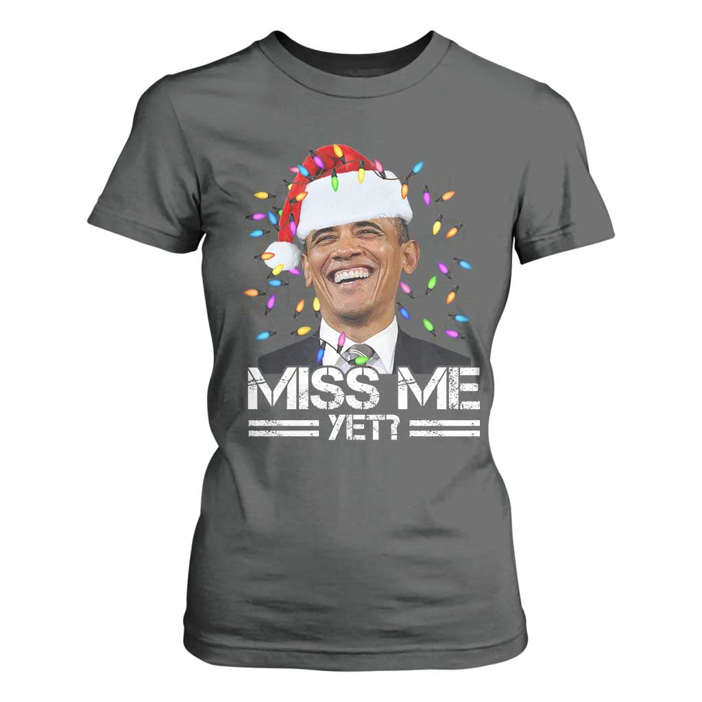 Funny Christmas Obama T Shirt For Women Funny Santa Xmas Light TS10 Dark Heather Print Your Wear