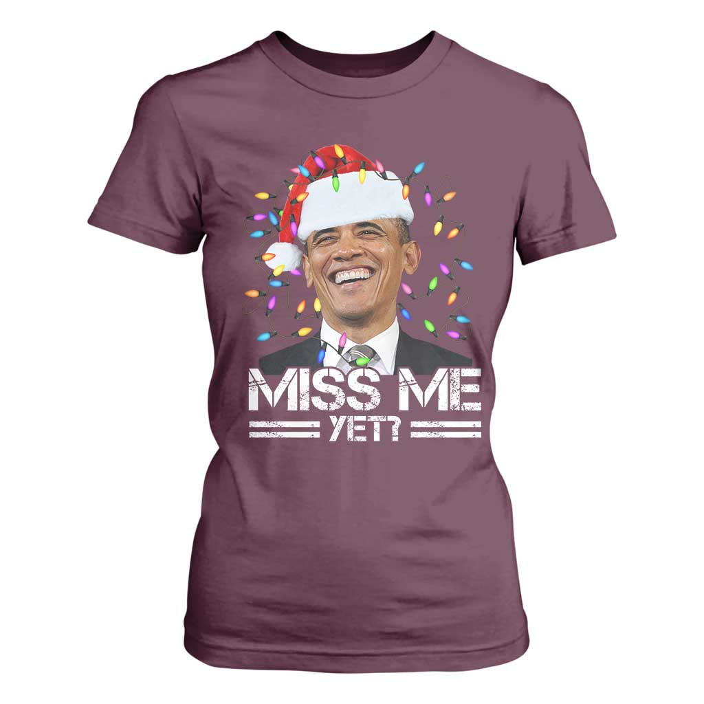 Funny Christmas Obama T Shirt For Women Funny Santa Xmas Light TS10 Maroon Print Your Wear