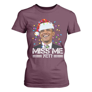 Funny Christmas Obama T Shirt For Women Funny Santa Xmas Light TS10 Maroon Print Your Wear