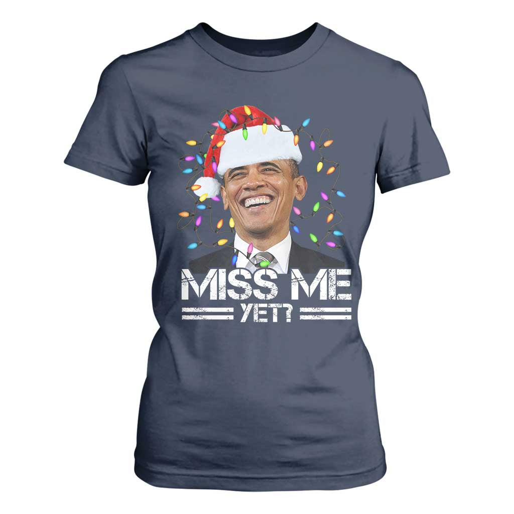 Funny Christmas Obama T Shirt For Women Funny Santa Xmas Light TS10 Navy Print Your Wear