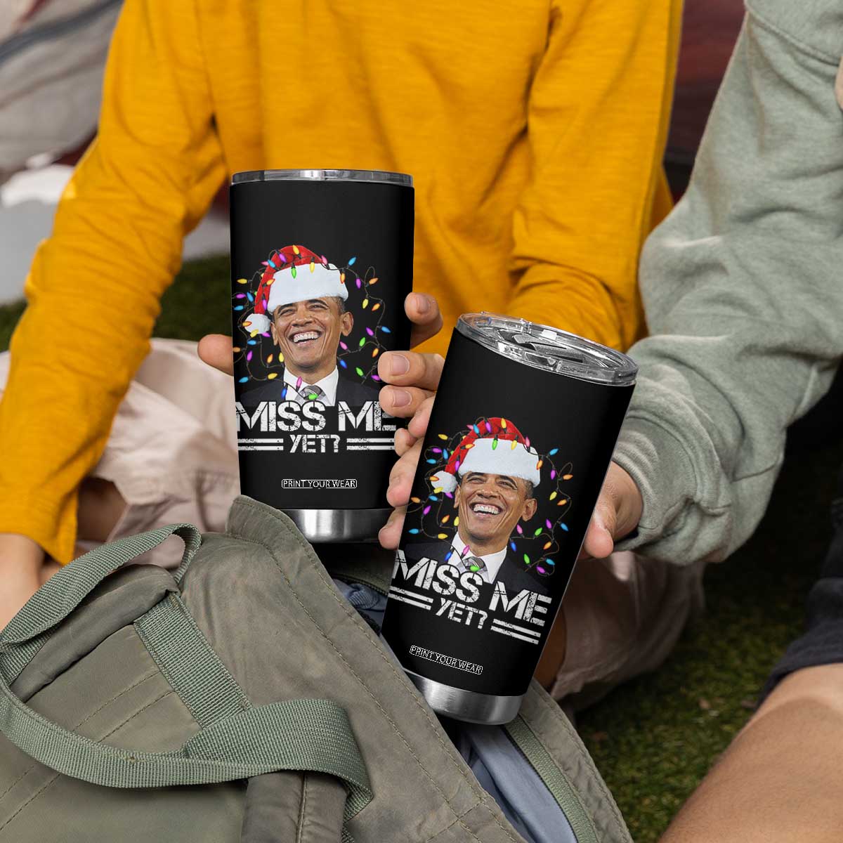 Funny Christmas Obama Tumbler Cup Funny Santa Xmas Light TS10 Print Your Wear