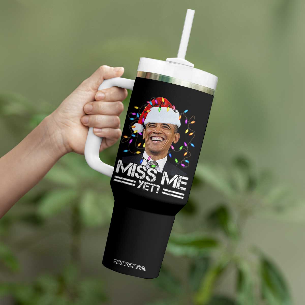 Funny Christmas Obama Tumbler With Handle Funny Santa Xmas Light TS10 Print Your Wear