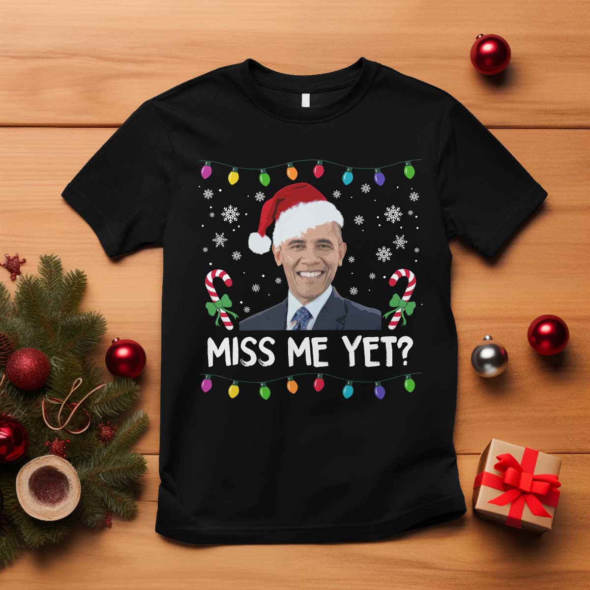 Funny Obama Ugly Xmas T Shirt Funny Santa Xmas Light TS10 Black Print Your Wear