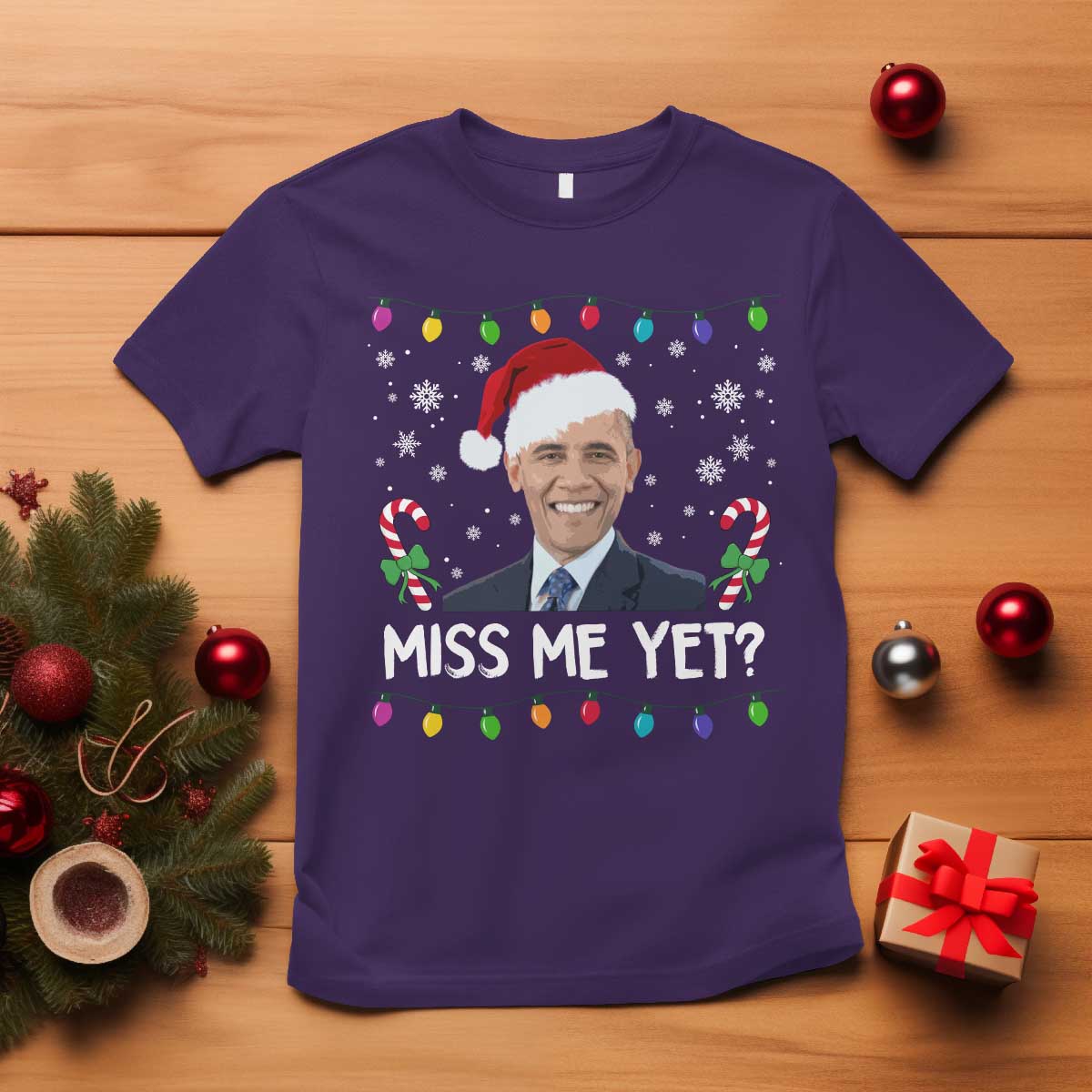 Funny Obama Ugly Xmas T Shirt Funny Santa Xmas Light TS10 Purple Print Your Wear