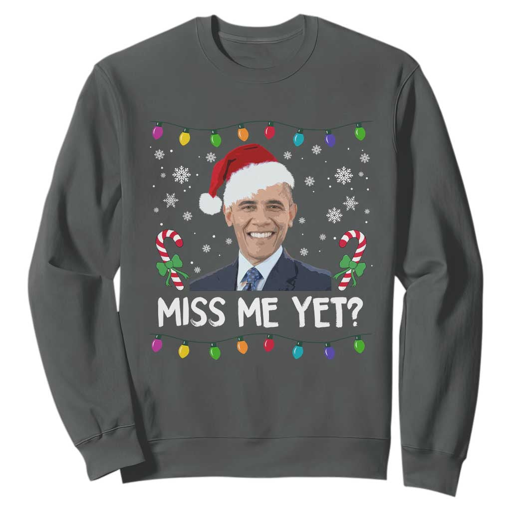 Funny Obama Ugly Xmas Sweatshirt Funny Santa Xmas Light TS10 Dark Heather Print Your Wear